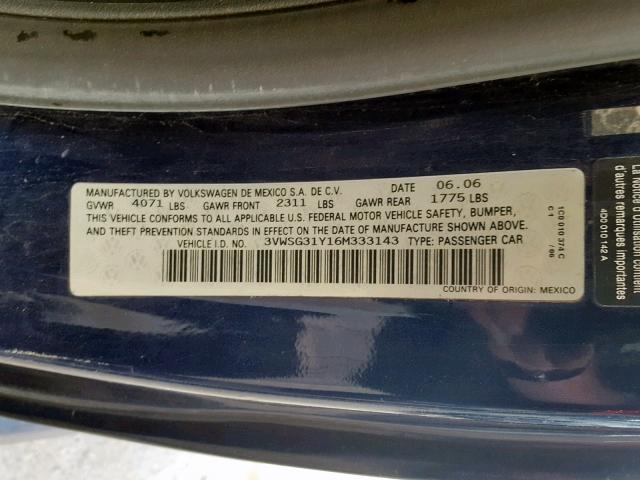 3VWSG31Y16M333143 - 2006 VOLKSWAGEN NEW BEETLE Blau Foto 10