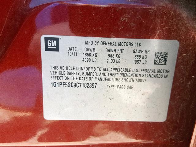 1G1PF5SC9C7182397 - 2012 CHEVROLET CRUZE MAROON photo 10