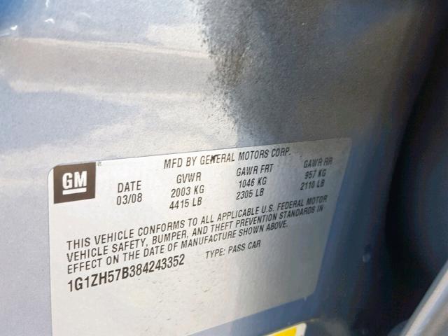 1G1ZH57B384243352 - 2008 CHEVROLET MALIBU 1LT ვერცხლისფერი ფოტო 10