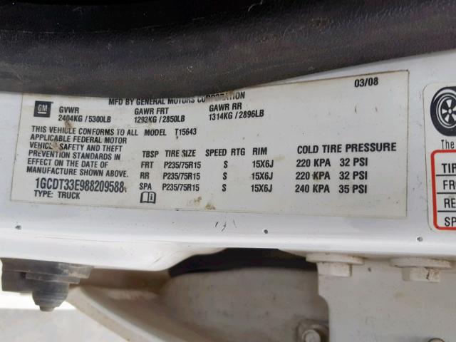 1GCDT33E988209588 - 2008 CHEVROLET COLORADO L WHITE photo 10