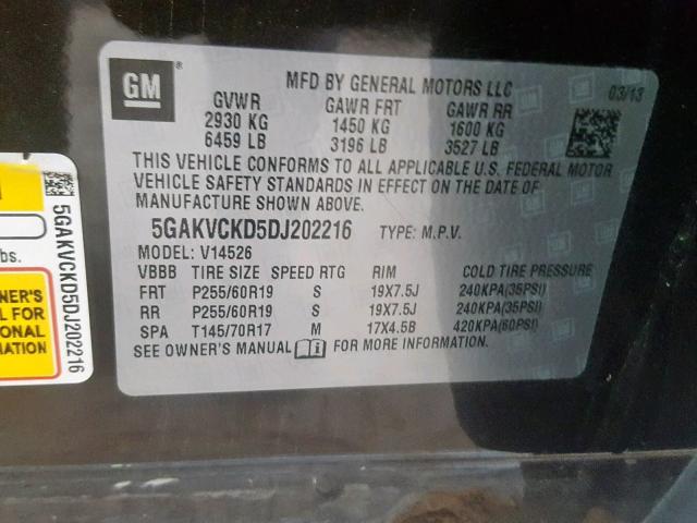 5GAKVCKD5DJ202216 - 2013 BUICK ENCLAVE BROWN photo 10