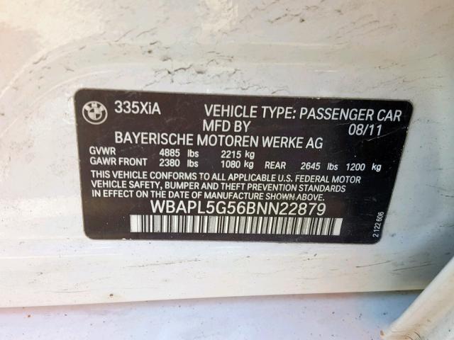 WBAPL5G56BNN22879 - 2011 BMW 335 XI WHITE photo 10