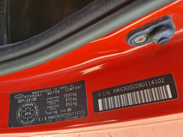 KMHCN35C09U114102 - 2009 HYUNDAI ACCENT SE RED photo 10