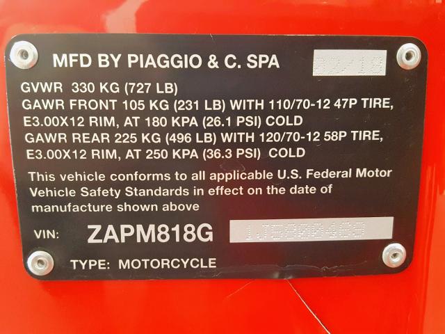 ZAPM818G1J5800469 - 2018 VESPA SPRINT 150 RED photo 20