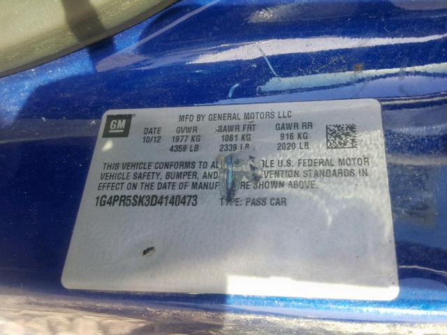 1G4PR5SK3D4140473 - 2013 BUICK VERANO CON BLUE photo 10