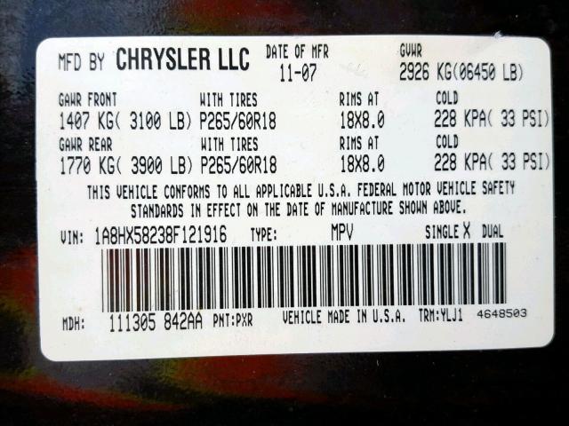 1A8HX58238F121916 - 2008 CHRYSLER ASPEN LIMI CHARCOAL photo 10