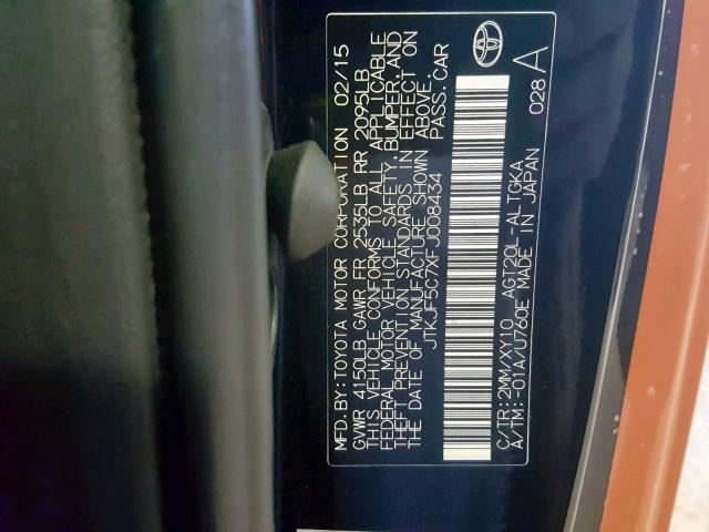 JTKJF5C7XFJ008434 - 2015 TOYOTA SCION TC ორფეროვანი ფოტო 10