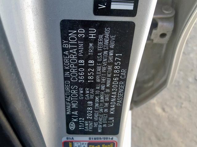 KNADN4A30D6188571 - 2013 KIA RIO EX SILVER photo 10