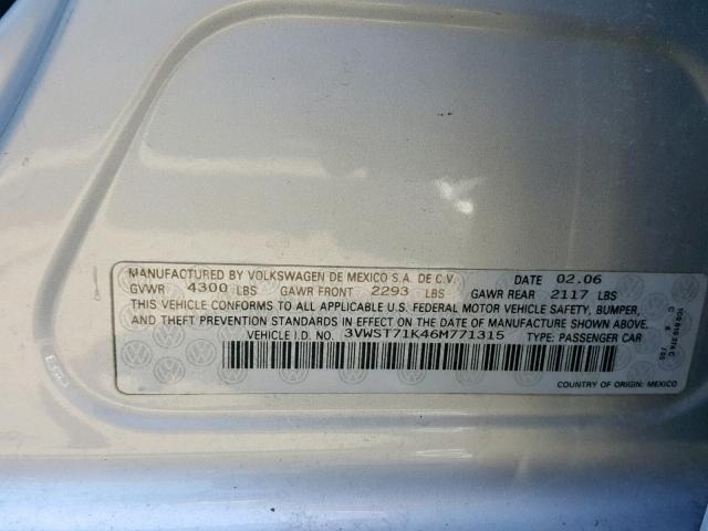 3VWST71K46M771315 - 2006 VOLKSWAGEN JETTA TDI SILVER photo 10