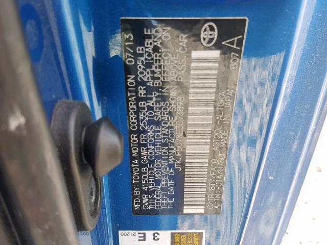 JTKJF5C7XE3073898 - 2014 TOYOTA SCION TC ლურჯი ფოტო 10