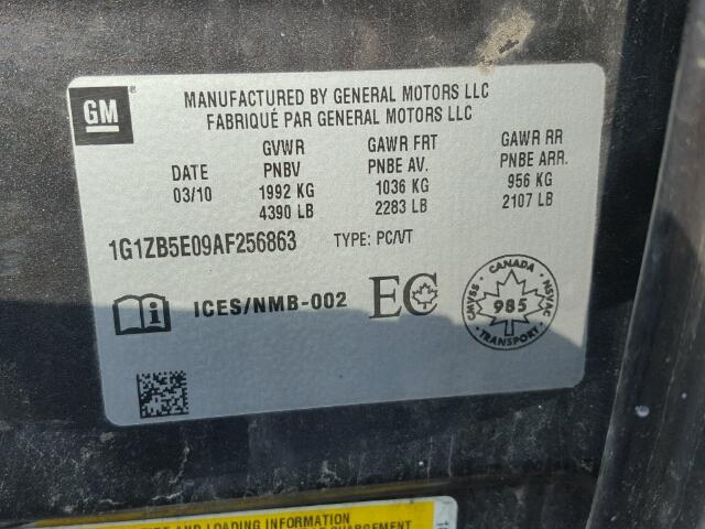 1G1ZB5E09AF256863 - 2010 CHEVROLET MALIBU LS 灰色 照片 10