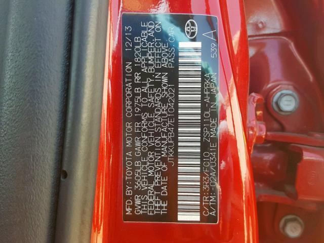 JTKKUPB47E1042021 - 2014 TOYOTA SCION XD RED photo 10