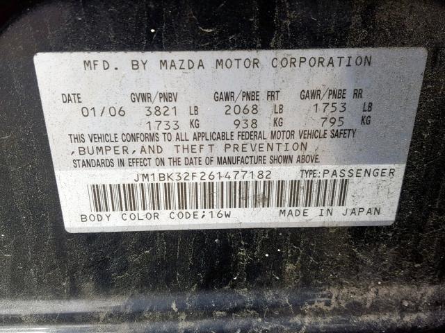 JM1BK32F261477182 - 2006 MAZDA 3 I BLACK photo 10