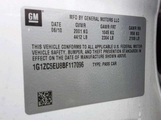 1G1ZC5EU8BF117096 - 2011 CHEVROLET MALIBU 1LT WHITE photo 10