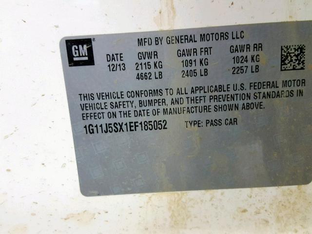 1G11J5SX1EF185052 - 2014 CHEVROLET MALIBU LTZ 白色 照片 10