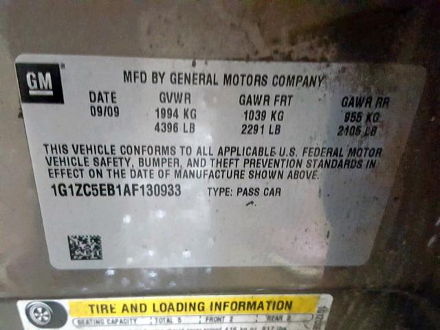 1G1ZC5EB1AF130933 - 2010 CHEVROLET MALIBU 1LT 灰色 照片 10