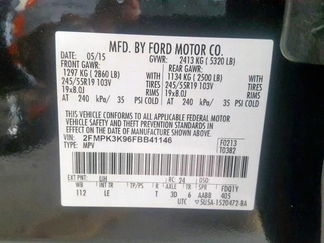 2FMPK3K96FBB41146 - 2015 FORD EDGE TITAN BLACK photo 10