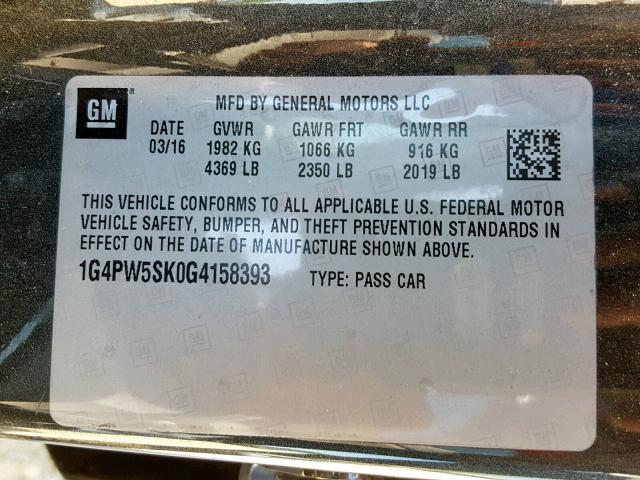 1G4PW5SK0G4158393 - 2016 BUICK VERANO SPO GRAY photo 10