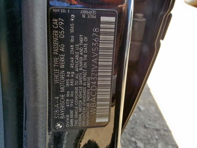 WBACD4321VAV53678 - 1997 BMW 328 I AUTO BLACK photo 10