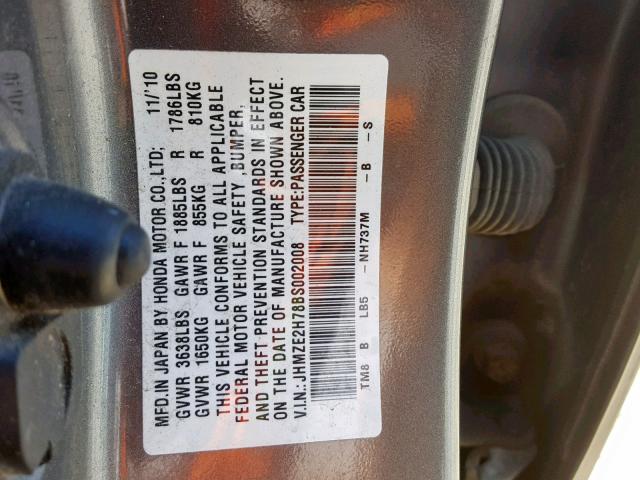 JHMZE2H78BS002008 - 2011 HONDA INSIGHT EX BLUE photo 10