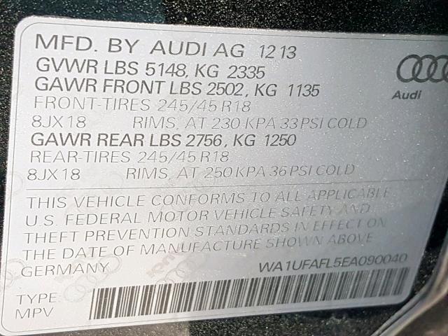 WA1UFAFL5EA090040 - 2014 AUDI A4 ALLROAD BLACK photo 10