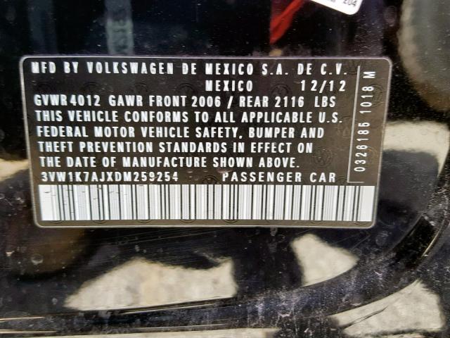 3VW1K7AJXDM259254 - 2013 VOLKSWAGEN JETTA BASE BLACK photo 10