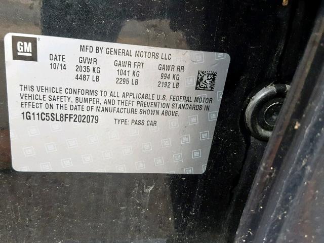 1G11C5SL8FF202079 - 2015 CHEVROLET MALIBU 1LT 灰色 照片 10