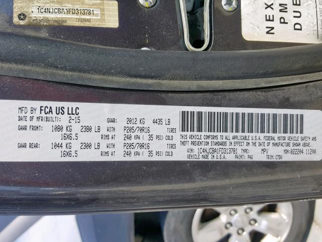 1C4NJCBA1FD313781 - 2015 JEEP COMPASS SP გრაფიტი ფოტო 10