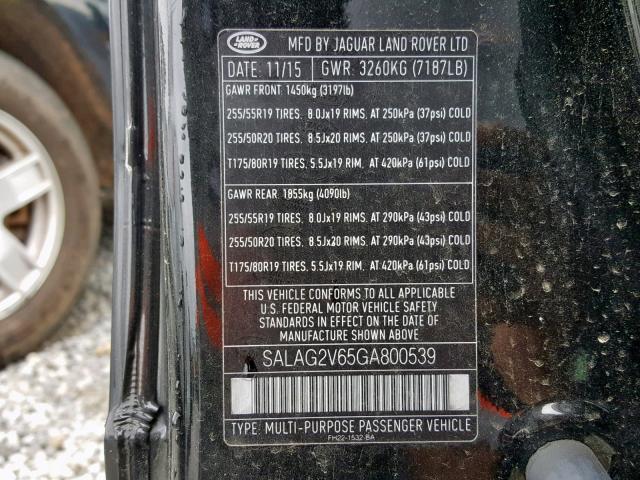 SALAG2V65GA800539 - 2016 LAND ROVER LR4 HSE BLACK photo 10