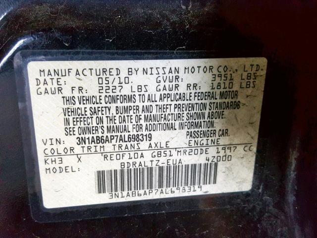 3N1AB6AP7AL698319 - 2010 NISSAN SENTRA 2.0 BLACK photo 10