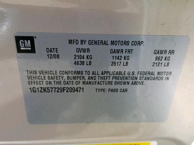 1G1ZK57729F209471 - 2009 CHEVROLET MALIBU LTZ 棕色 照片 10