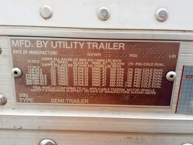 1UYVS2534GP679725 - 2016 UTILITY TRAILER WHITE photo 10