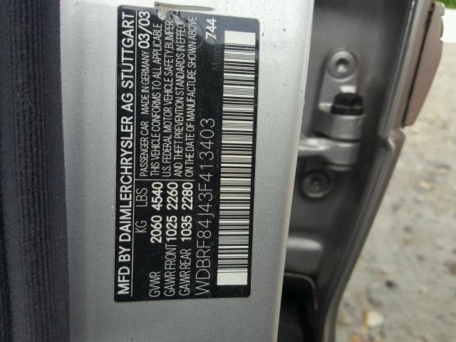 WDBRF84J43F413403 - 2003 MERCEDES-BENZ C 320 4MAT SILVER photo 10