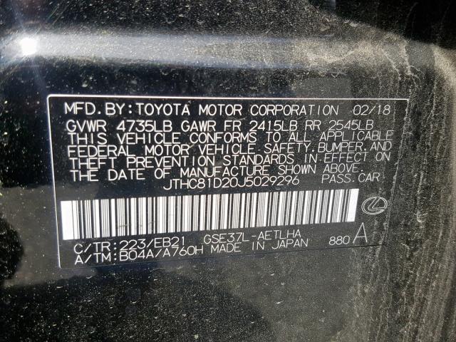 JTHC81D20J5029296 - 2018 LEXUS IS 300 BLACK photo 10