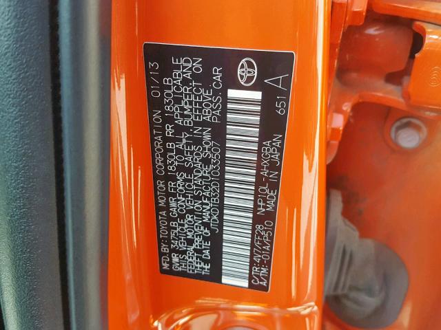 JTDKDTB32D1033507 - 2013 TOYOTA PRIUS C ORANGE photo 10