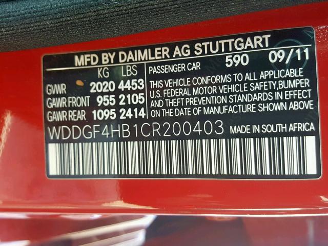 WDDGF4HB1CR200403 - 2012 MERCEDES-BENZ C 250 RED photo 10