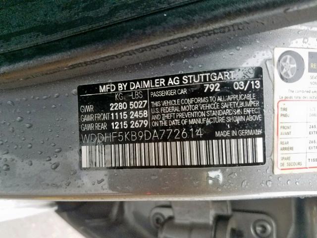 WDDHF5KB9DA772614 - 2013 MERCEDES-BENZ E 350 GRAY photo 10