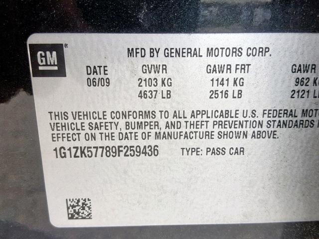 1G1ZK57789F259436 - 2009 CHEVROLET MALIBU LTZ 黑色 照片 10