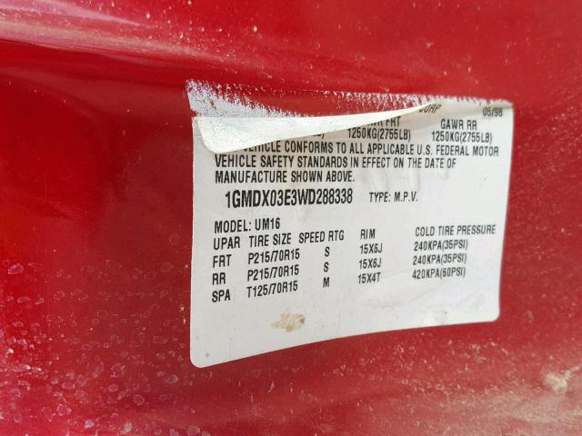 1GMDX03E3WD288338 - 1998 PONTIAC TRANS SPOR RED photo 10