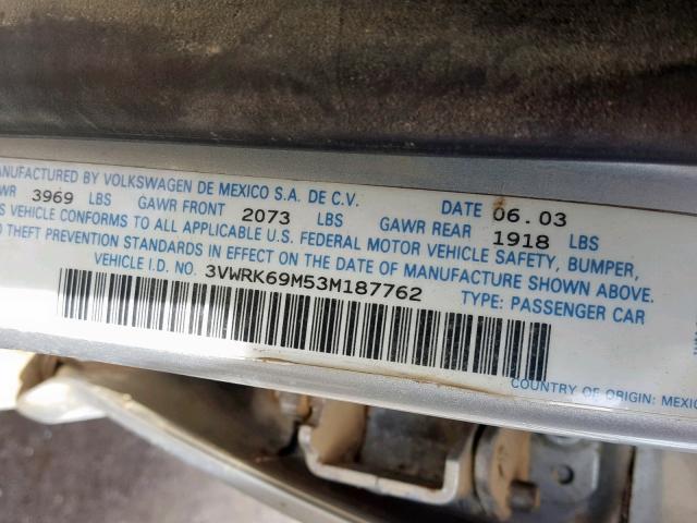 3VWRK69M53M187762 - 2003 VOLKSWAGEN JETTA GL SILVER photo 10