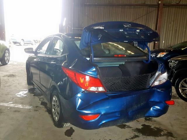 KMHCT4AE7GU051273 - 2016 HYUNDAI ACCENT SE BLUE photo 3