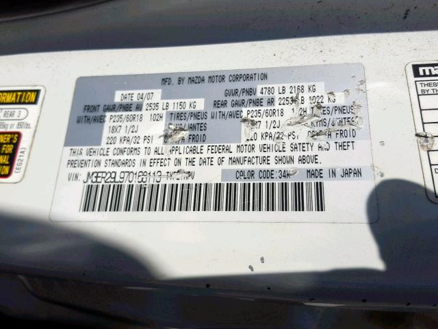 JM3ER29L970168113 - 2007 MAZDA CX-7 WHITE photo 10