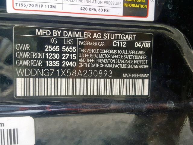 WDDNG71X58A230893 - 2008 MERCEDES-BENZ S 550 BLACK photo 10