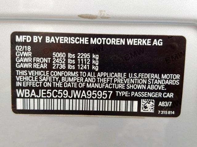 WBAJE5C59JWA95957 - 2018 BMW 540 I SILVER photo 10