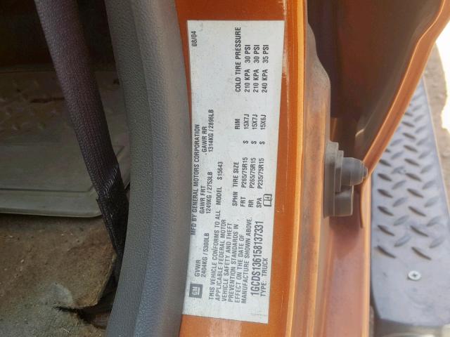 1GCDS136158137331 - 2005 CHEVROLET COLORADO ORANGE photo 10