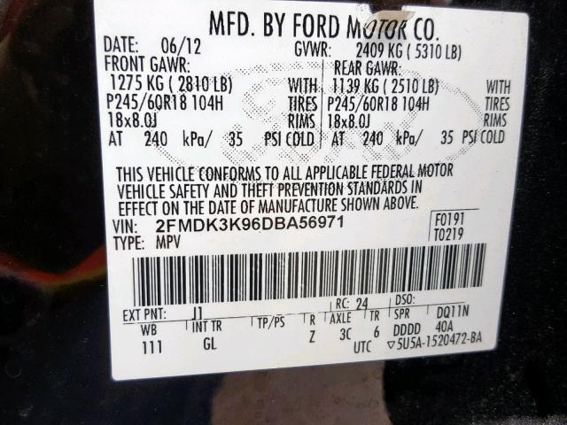 2FMDK3K96DBA56971 - 2013 FORD EDGE LIMIT BLACK photo 10