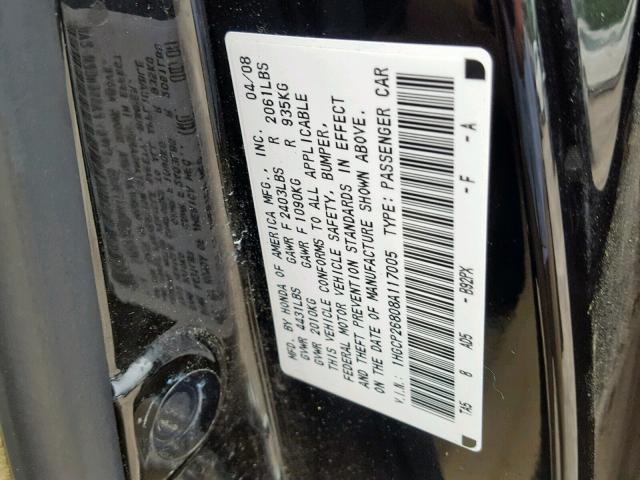 1HGCP26808A117005 - 2008 HONDA ACCORD EXL BLACK photo 10