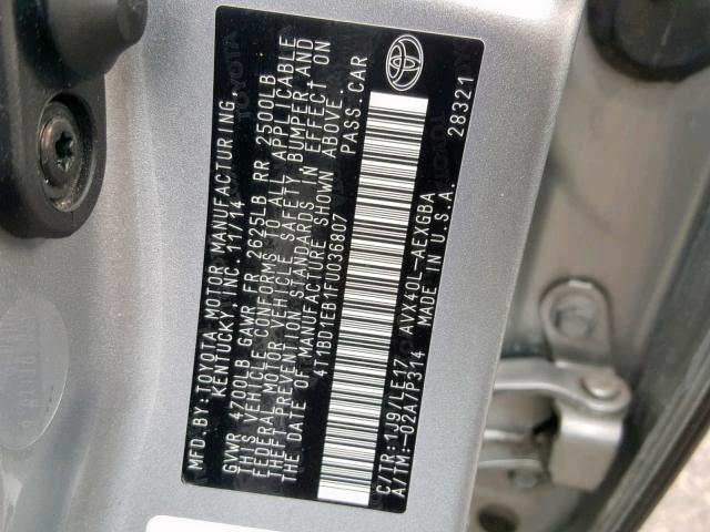 4T1BD1EB1FU036807 - 2015 TOYOTA AVALON HYB SILVER photo 10