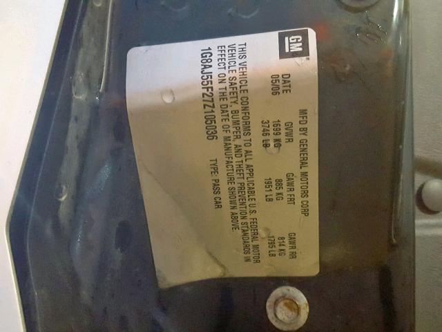 1G8AJ55F27Z105036 - 2007 SATURN ION LEVEL SILVER photo 10