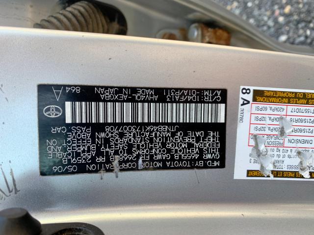 JTNBB46K173007708 - 2007 TOYOTA CAMRY NEW SILVER photo 10